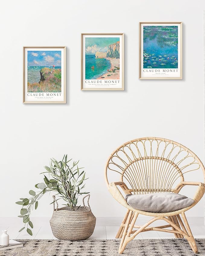 HesenDot Claude Monet Framed Wall Art,12x16in High Framed Canvas Prints, Impressionism Landscape Painting Poster Wall Decor,Vintage Home Decoration for Living Room Bedroom Gallery Office,Set of 3