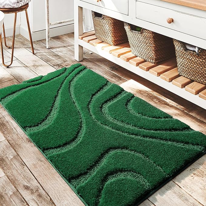 DEXDE Bathroom Rugs Mat, Soft Plush Shaggy Microfiber Bath Rug, Non Slip Bath Mats for Bathroom Floor, Machine Washable Absorbent Carpet for Shower Tub, Green 20"x32"