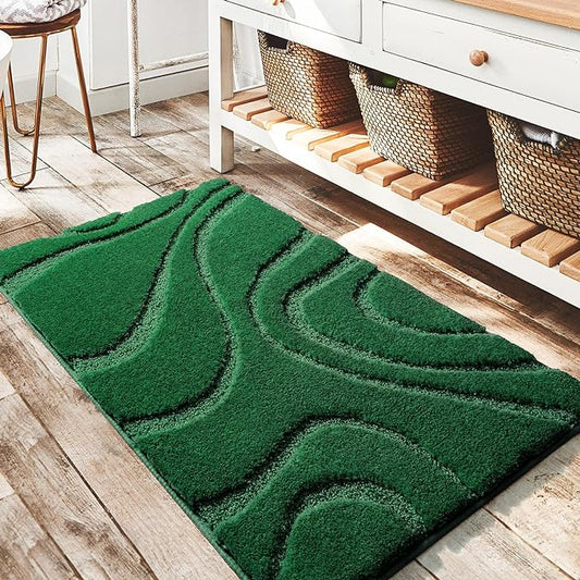 DEXDE Bathroom Rugs Mat, Soft Plush Shaggy Microfiber Bath Rug, Non Slip Bath Mats for Bathroom Floor, Machine Washable Absorbent Carpet for Shower Tub, Green 20"x32"