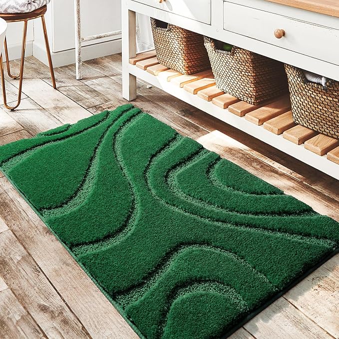 DEXDE Bathroom Rugs Mat,Soft Plush Shaggy Microfiber Bath Rug,Non Slip Bath Mats for Bathroom Floor,Machine Washable Absorbent Carpet for Shower Tub,Green 24"x36"