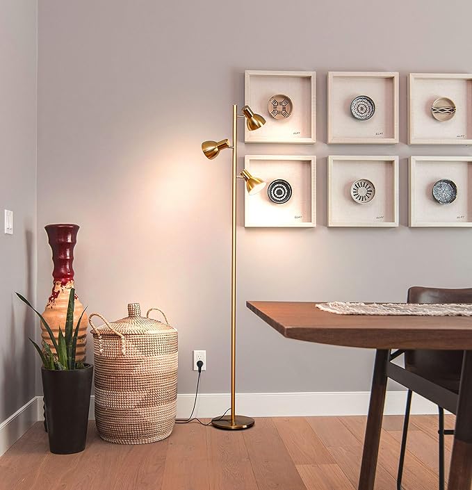 Brightech Ethan Dimmable Floor Lamp for Bedroom Reading & Living Room Decor - Modern LED Tall Tree Lamp for Offices - Brass