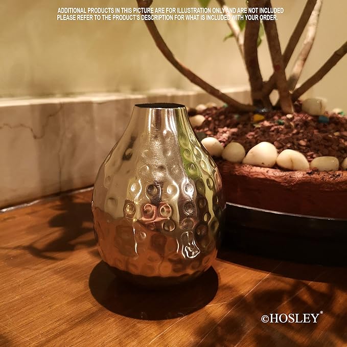Hosley Set of 3 Metal Bud Vases - Your Choice of Colors. 4.5 Inch High. Ideal Accent Piece for Coffee and Side Tables as Well as Dried Floral Arrangements (1-Silver Finish)