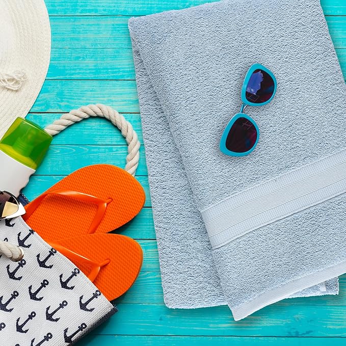 Quick-Dry, Soft & High Absorbent Jumbo Bath Sheet 35"x70" Cotton Turkish Bath Towel Set of 2 | Daily Use 100% Cotton for Bathroom, Gym & More | Bathroom Towels Set (2 Pcs, Blue)