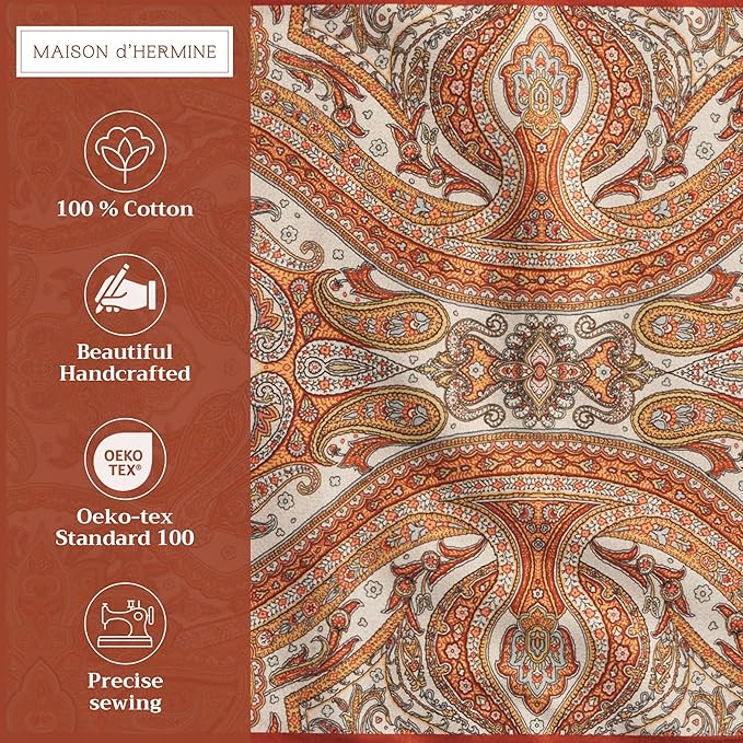 Maison d' Hermine Placemats Set of 4 100% Cotton Washable Cloth Place Mats, Reusable Table Mats for Kitchen Dining Decoration, Party, Wedding, Restaurant (Kashmir Paisley, 13" x 19")