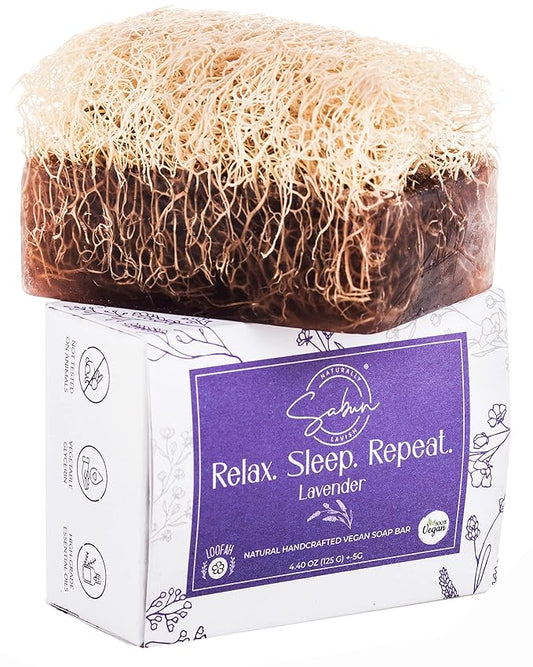 Lavender & Vanilla Loofah Soap Bar - Natural Exfoliating, Moisturizing - Aromatherapy for Face & Body [4.40 oz - 125 gr]
