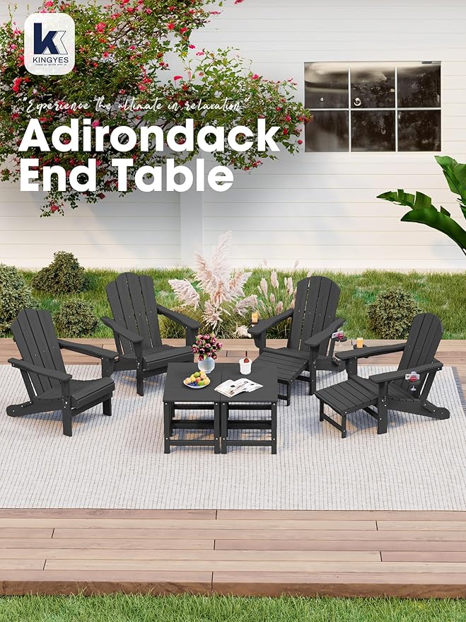 KINGYES Adirondack Side Table, Patio Outdoor Rectangular End Table, Black