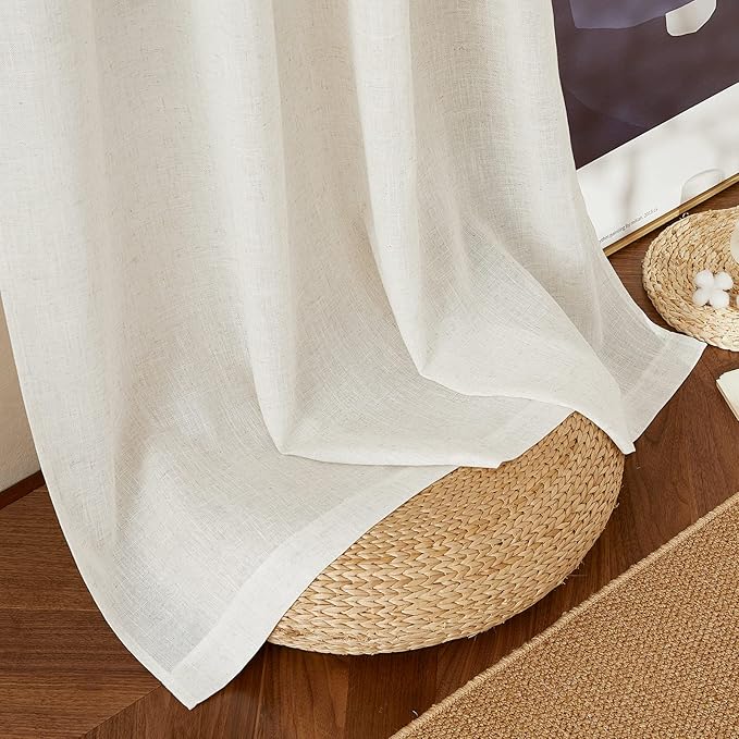 NICETOWN Natural Linen Room Divider Curtains for Bedroom, Grommet Flax Linen Burlap Semi Sheer Window Drapes Privacy with Light Filtering for Patio Door/Bedroom, W68 x L84, 2 Pieces