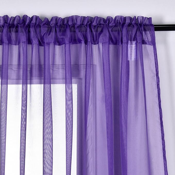 DONREN 2 Panels Solid Color Dark Purple Sheer Curtains Elegant Rod Pocket Window Voile Panels Drapes for Bedroom Living Room (52X84 Inches)