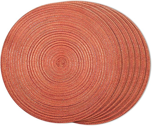 FunWheat Round Braided Placemats Set of 6 Place mats for Dining Tables Woven Heat Resistant Table Mats 15 inch for Halloween(Orange)