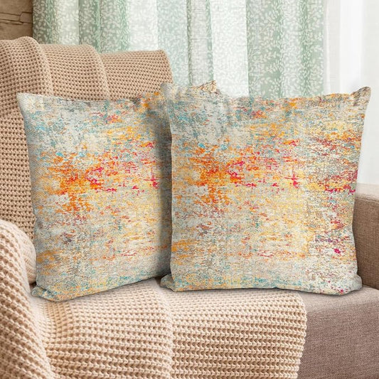 Boho Floral Throw Pillow Covers 26x26 inch Set of 2,Boho Rug Geometric Floral Pattern Decor Double Sided Pattern Cushion Cover Soft Pillow Case Living Sofa Room Bed Square Pillow Cover