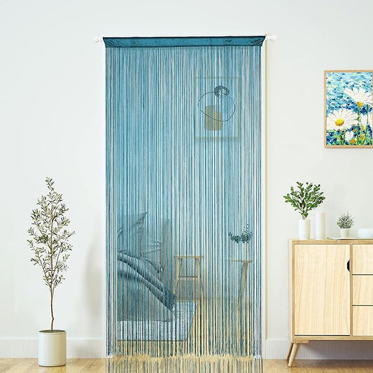 Doorway String Curtain Door Curtains,Boho Hippie Hanging Patio Room Decor Bedroom Wall Window Closet Kitchen Living Room Fringe Macrame Divider Panel Laundry Room Tapestry (Teal Blue, 100 x 200 cm)