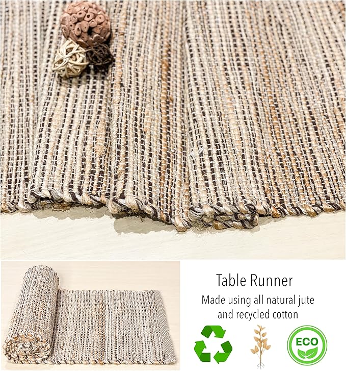 Chardin Home Natural Jute Table Runner 13x48 Inch – Vintage Boho Rustic Table Decor – Handwoven Jute Table Runner in Natural and Brown – Farmhouse Dining or Console Table Accent