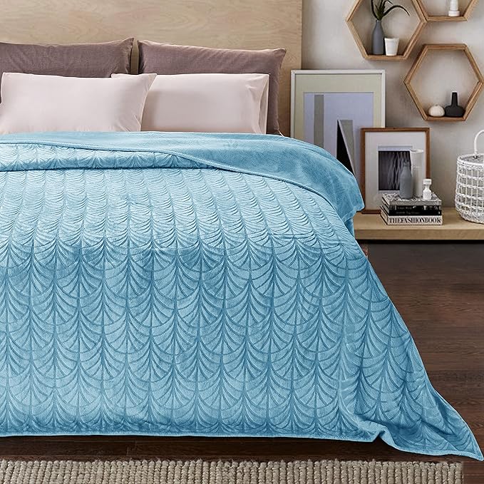 Whale Flotilla Flannel Fleece Twin Size Blanket for Bed, Soft Fluffy Velvet Bedspread Coverlet with Decorative Vintage Pattern for All Season, Warm and Lightweight, 60x80 Inch, Stone Blue