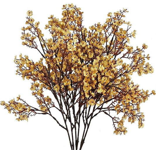 Mandy's Gold Artificial Baby’s Breath Flowers 6 Bundles Silk Gypsophila with Bendable Stems for Fall Centerpiece Wedding Decor and Table Arrangements