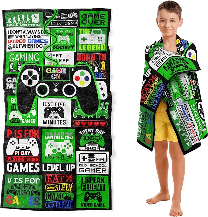 Video Game Towel for Boys Girls 30" x 60" Microfiber Video Game Beach Towel for Kids Bath Pool Shower Camping Travel Towel