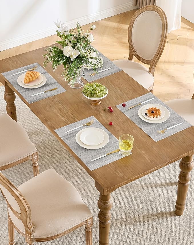 Leetaltree Lightsteel Black Placemats Set of 4 - Heat Resistant Non-Slip Place mats for Dining Table, Washable Durable PVC Vinyl Woven Table Mats (Lightsteel Black, 4)