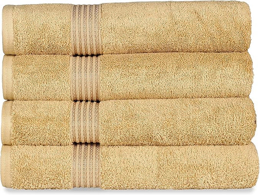 Superior Egyptian Cotton 4-Piece Bath Towel Set for Shower, Bath, Spa, Resort, Hotel, Soft Body Towels, Airbnb Essentials, Apartment, Dorm, Quick Dry, Absorbent, Bathroom Basics, Gold