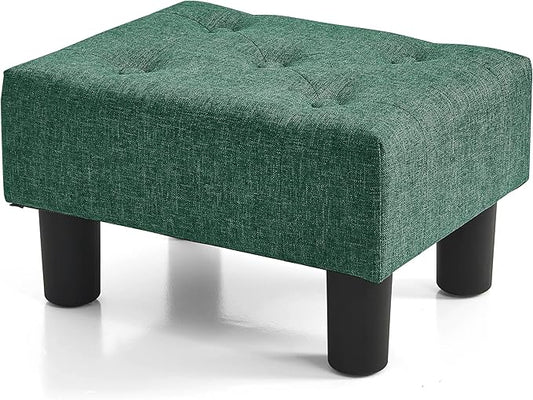BRIAN & DANY Small Foot Stool, Linen Foot Stools with Legs, Stable Small Footstool for Living Room, Green