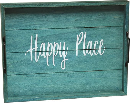 Elegant Designs HG2000-BHP Decorative Wood Serving Tray w/Handles, 15.50" x 12", Happy Place