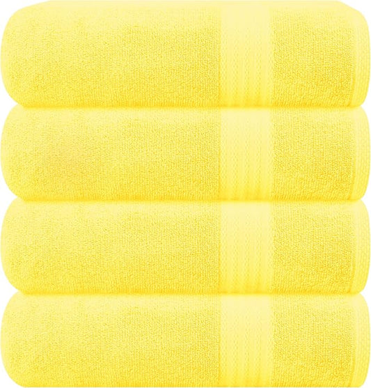 GLAMBURG Premium Cotton 4 Pack Bath Towel Set - 100% Pure Cotton - 4 Bath Towels 27x54 - Ideal for Everyday use - Ultra Soft & Highly Absorbent - Yellow