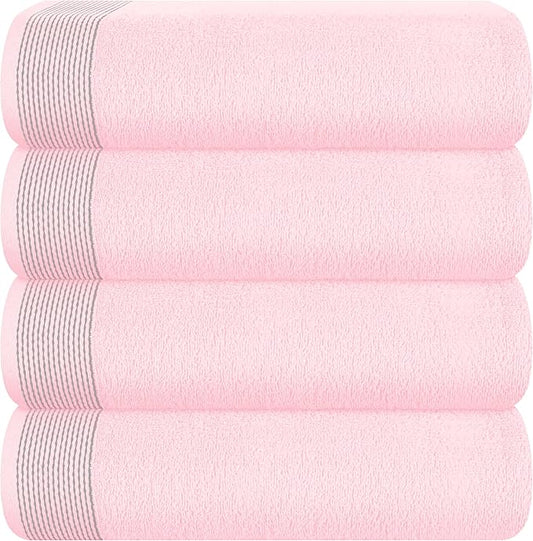 Belizzi Home Ultra Soft 4 Pack Oversized Bath Towel Set 27x54 inches, 100% Cotton Bath Towels, Highly Absorbant Compact Quickdry & Lightweight Towel, Ideal for Gym Travel Camp Pool - Pink