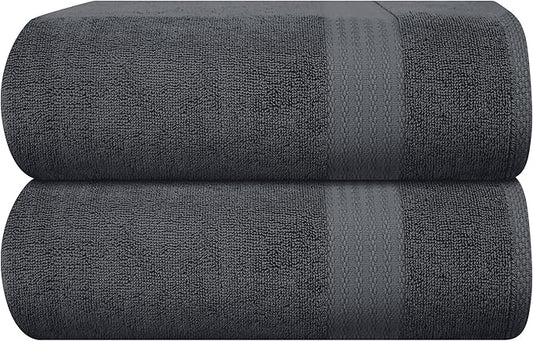 GLAMBURG Premium Cotton Oversized 2 Pack Bath Sheet 35x70-100% Pure Cotton - Ideal for Everyday use - Ultra Soft & Highly Absorbent - Machine Washable - Charcoal