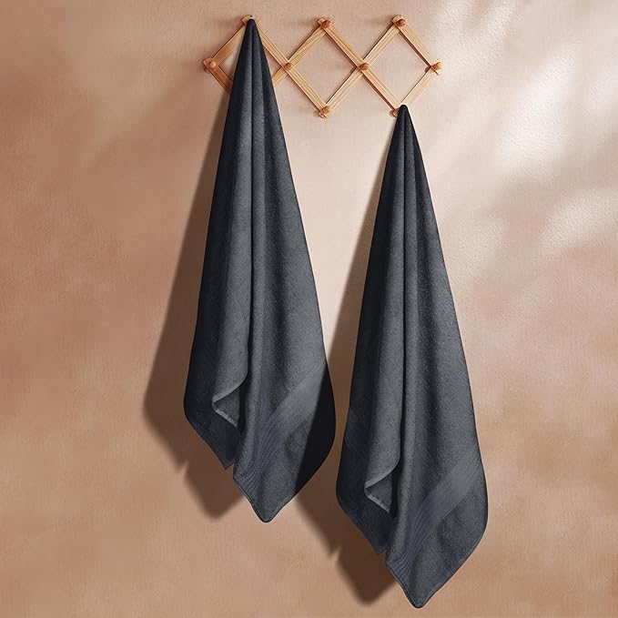 GLAMBURG Premium Cotton Oversized 2 Pack Bath Sheet 35x70-100% Pure Cotton - Ideal for Everyday use - Ultra Soft & Highly Absorbent - Machine Washable - Charcoal