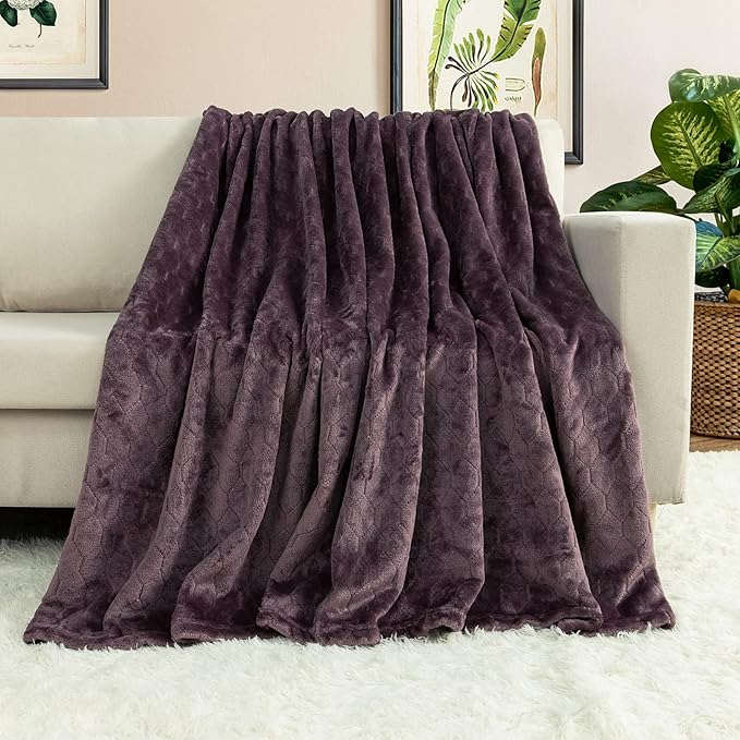 TOONOW Fleece Blanket Textured Fuzzy Plush Throw Blanket Twin Size 60" x 80", Super Soft Fluffy Bed Blanket Geometric Pattern Comfy Microfiber Flannel Blankets for Couch, Bed, Sofa, Purple
