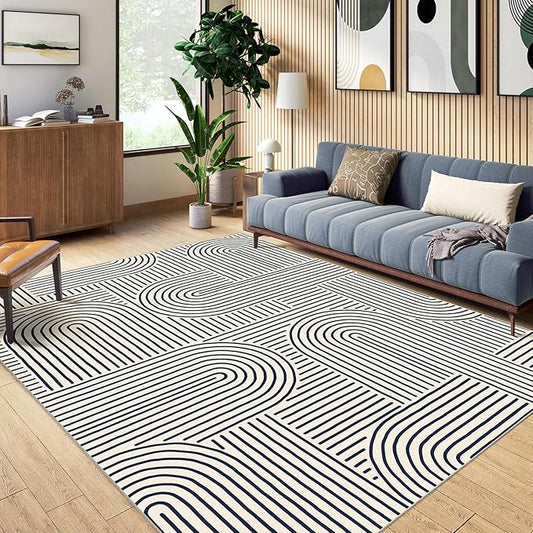 6x9 Area Rug for Living Room - Large Abstract Washable Rugs for Bedroom Non-Slip Indigo Stain Resistant Dining Room Rug Rainbow Low-Pile Carpet Soft Modern Rug for Office Classroom Nursery Room