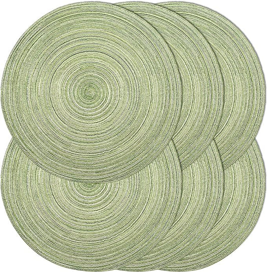 Noctiflorous 15 Inch Round Placemats Set of 6 Durable Braided Woven Heat Resistant Table Mats for Indoor Outdoor Non Slip Dining Table Place Mats(Green, 6)