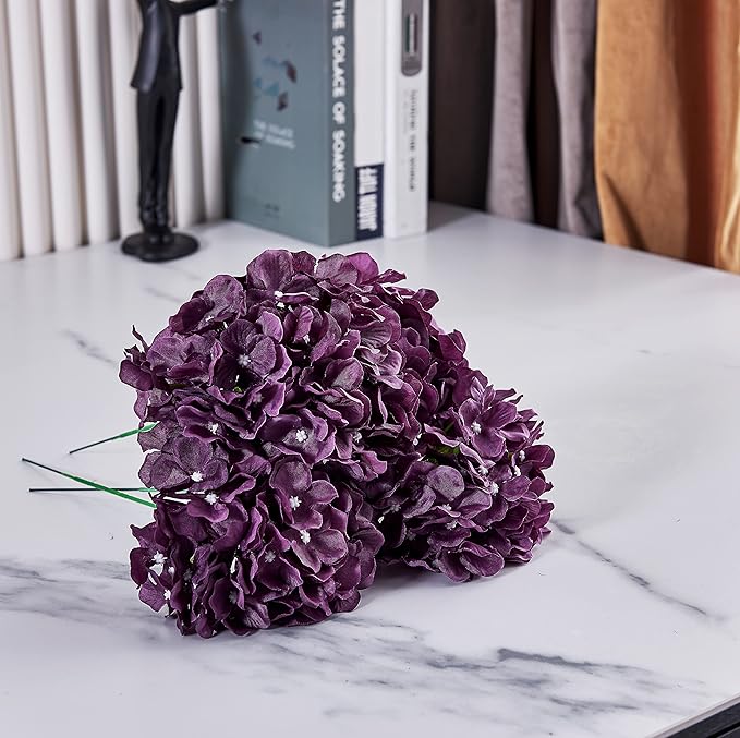 Artificial Silk Hydrangea Flower Plum Hydrangea Silk Flowers with Stems for Wedding Bridal Show Centerpieces Bouquets DIY Floral Decor Home Decoration,Pack of 10