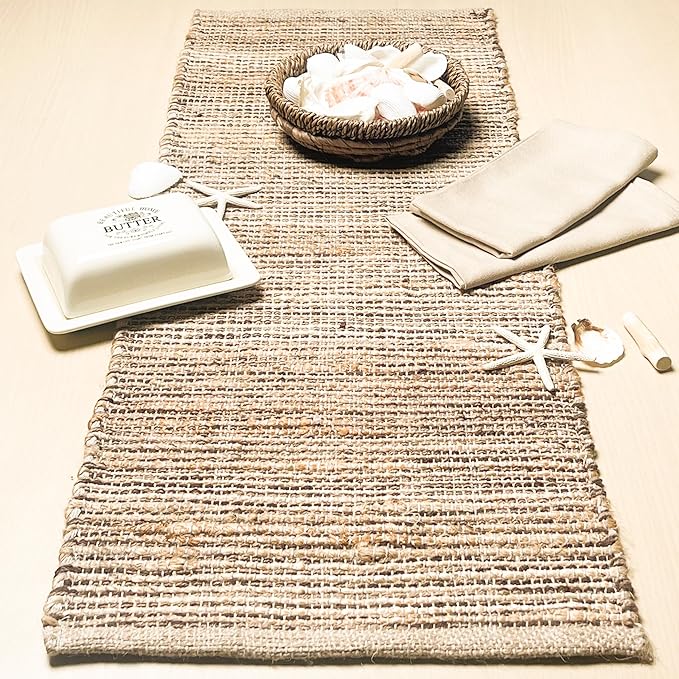Chardin Home Natural Jute Table Runner 13x48 Inch – Vintage Boho Rustic Table Decor – Handwoven Jute Table Runner in Natural and Brown – Farmhouse Dining or Console Table Accent