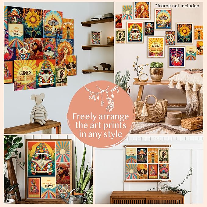 97 Decor Hippie Room Decor for Bedroom Aesthetic - Hippy Retro Room Decor, Hippie Wall Decor, Hippie Posters, Vintage 60s 70s Decor Poster, Groovy Decor Home, Boho Indie Trippy Dorm (8x10 Unframed)