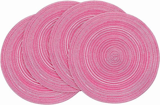 Floroom 15 Inch Round Braided Placemats Set of 4, Washable Heat Resistant Cotton Polyester Circle Place Mats for Kitchen Dining Table - Berry Pink