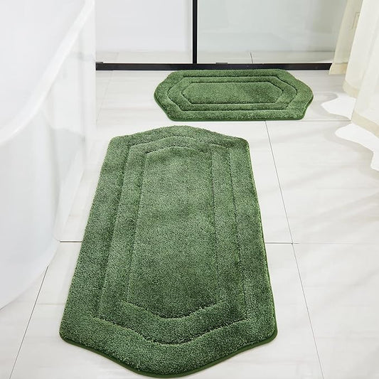 COSY HOMEER Extra Thick Bath Rugs Sets for Bathroom - Anti-Slip Bath Linen Sets Mats Soft 100% Strong Polyester Living Room Bedroom Water Absorbent(Green,20x32+24x48 -Inches)