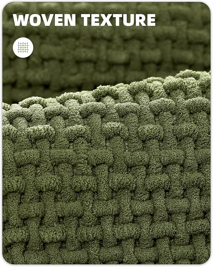 Color&Geometry Green Chenille Bathroom Rugs- Non Slip, Absorbent, Quick Dry, Thin, Washable- 16"x24" Small Bath Mat Carpet Bath Rugs for Bathroom Floor, Shower, Sink, Vanity