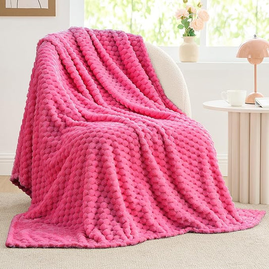 BEDELITE Fleece Throw Blanket for Couch & Bed - 3D Jacquard Decorative Hot Pink Blanket, Super Soft and Cozy Warm Fuzzy Blanket All Seasons Suitable, 60x80Inches