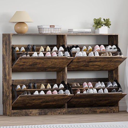 Shoe Cabinet with 4 Flip Drawers, Narrow Hidden Shoe Storage Cabinet, Slim Freestanding Shoe Rack Organizer for Entryway, Hallway, Bedroom, Living Room