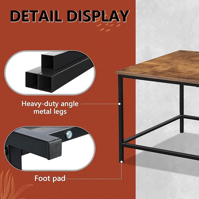 SENIG Small Brown Wood & Metal Rectangular Coffee Table, Modern Industrial Style, Rustic Accent for Living Room, 31.5 x 20 x 16