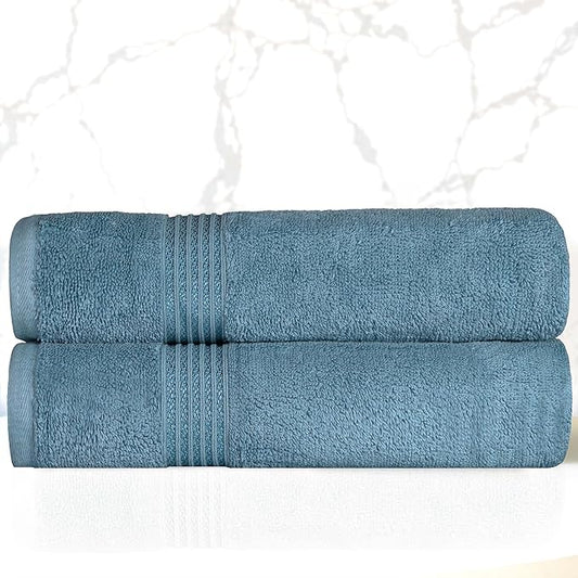 Superior Egyptian Cotton Bath Towel Set, Home Bathroom Towels, Master, Guest Bath, Decor Essentials, Quick Dry, Absorbent, Large Body Towels, Spa, Hotel, Resort, Adult, Kids, Set of 2, Sapphire