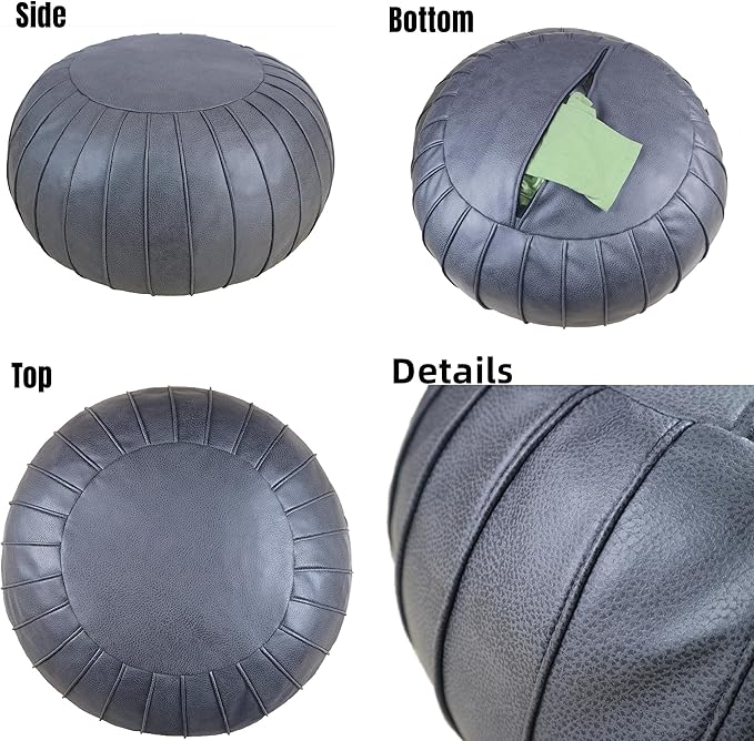 Thgonwid Handmade Storage Pouf Ottoman Foot Stool - Faux Suede Round Floor Cushion 21.6"x13" for Living Room, Bedroom, Wedding Decor, Unstuffed (Deep Grey)