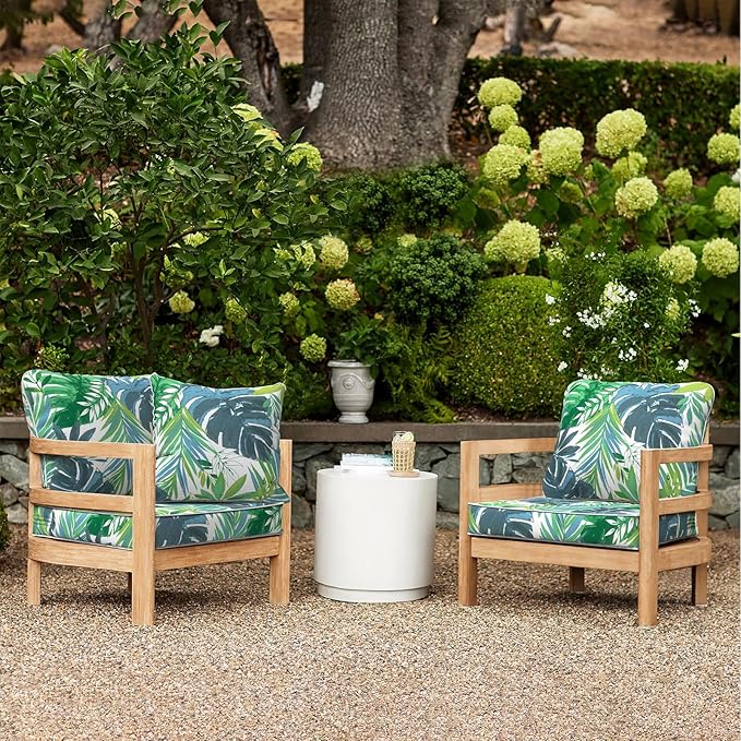 LVTXIII Outdoor Deep Seat Cushion Patio Seat and Back Cushion Set Seasonal Chair Cushion for Dining Arm Chairs, Wicker Chairs and Garden Furniture Decoration, 22"x22"x4", Islamorada Blue Green