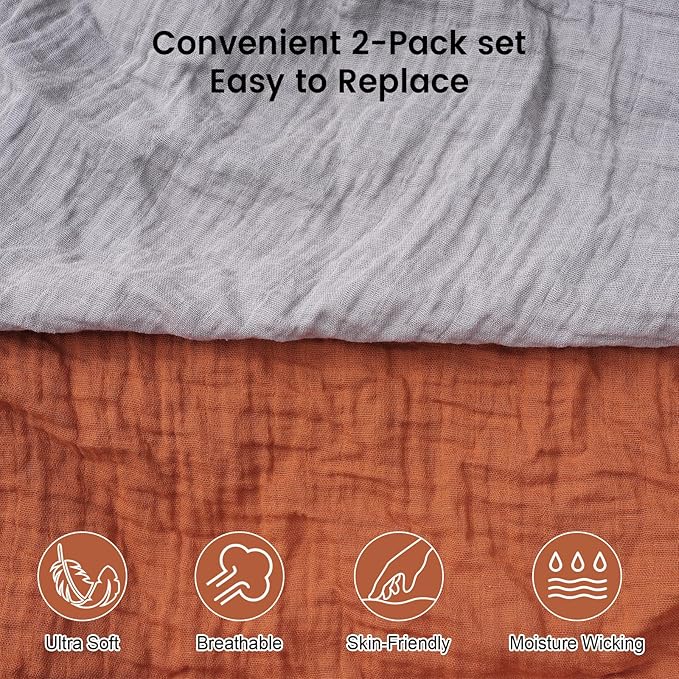 Muslin Mini Crib Sheets, 2 Pack Cotton Pack N Play Sheets for Boys Girls Neutral, Soft Breathable Baby Sheets Fit Pack N Play, Playard and Mini Crib Mattresses, Brown & Grey