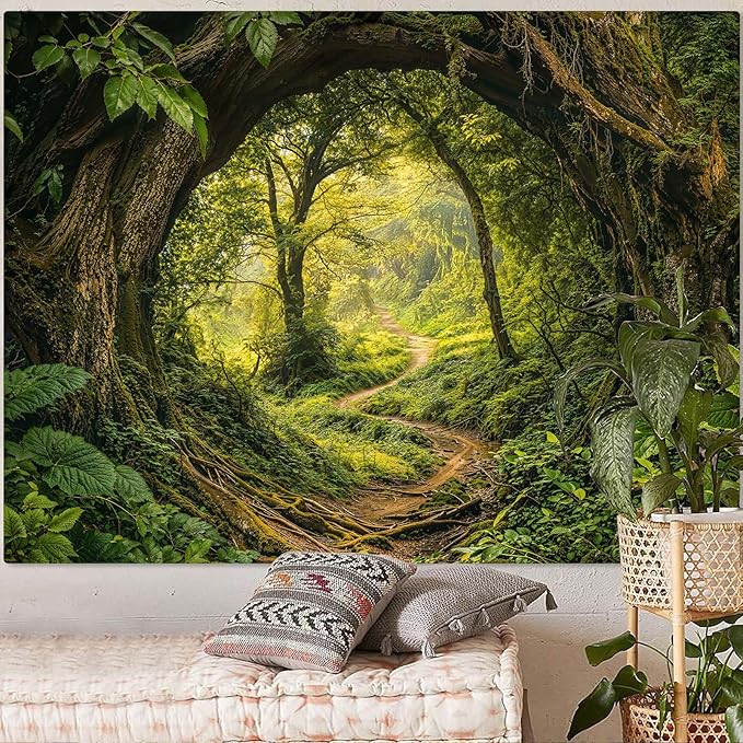 Kanuyee Forest Tapestry Green Landscape Wall Tapestry, Nature tapestries for Bedroom Ceiling Tapestries Wall Hanging for Bedroom Living Room Wall Decor Forest-2 70"x90"