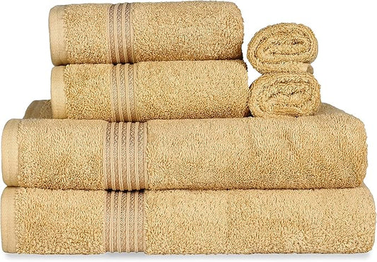Superior Luxury Cotton Bath Towel - 6 Piece Set, Premium Egyptian Cotton Towels, Gold