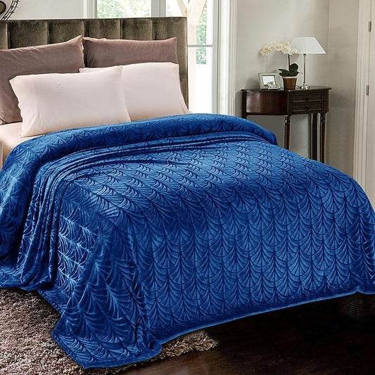 Whale Flotilla Flannel Fleece Twin Size Blanket for Bed, Soft Fluffy Velvet Bedspread Coverlet with Decorative Vintage Pattern for All Season, Warm and Lightweight, 60x80 Inch, Royal Blue