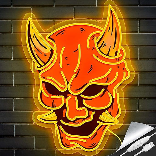 Hannya Mask Neon Sign for Game Room, Tattoo Shop, Tattoo Studio Decor LED Anime Neon Light Cool Room Accessory Japanese Demon Evil Spirit Hannya Sign