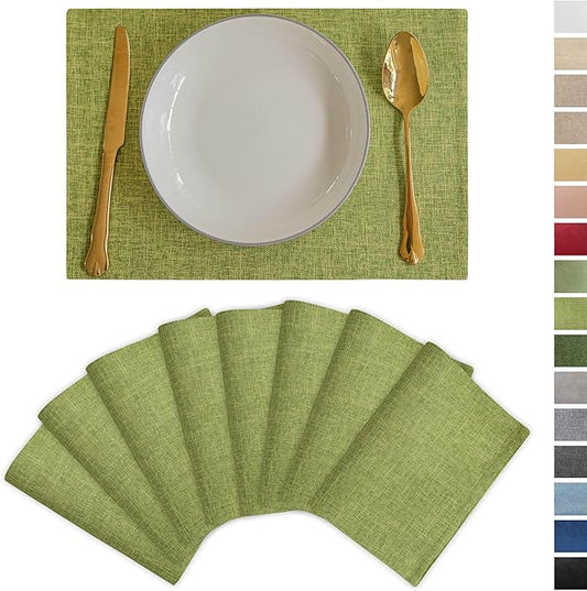 Demetex Table Placemats Set of 8 Olive Green Linen Place Mats Washable Fabric Plate Mats for Picnic Camping Barbecue, 13x19 inch, Lime Green