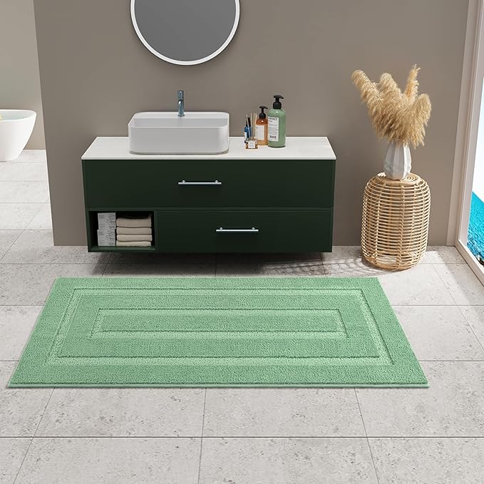 HOMORE 24x60 Inch Bathroom Rug, TPR Backing Non Slip Long Bathroom Runner Rug, Thick Soft and Absorbent Microfiber Bath Mat, Washable Plush Bath Rugs and Mats for Shower Floor, Sage Green