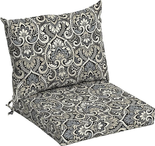 Arden Outdoor Dining Chair Cushion, 21 x 21, Rain-Proof, Fade Resistant 21 x 21, Black Aurora Damask